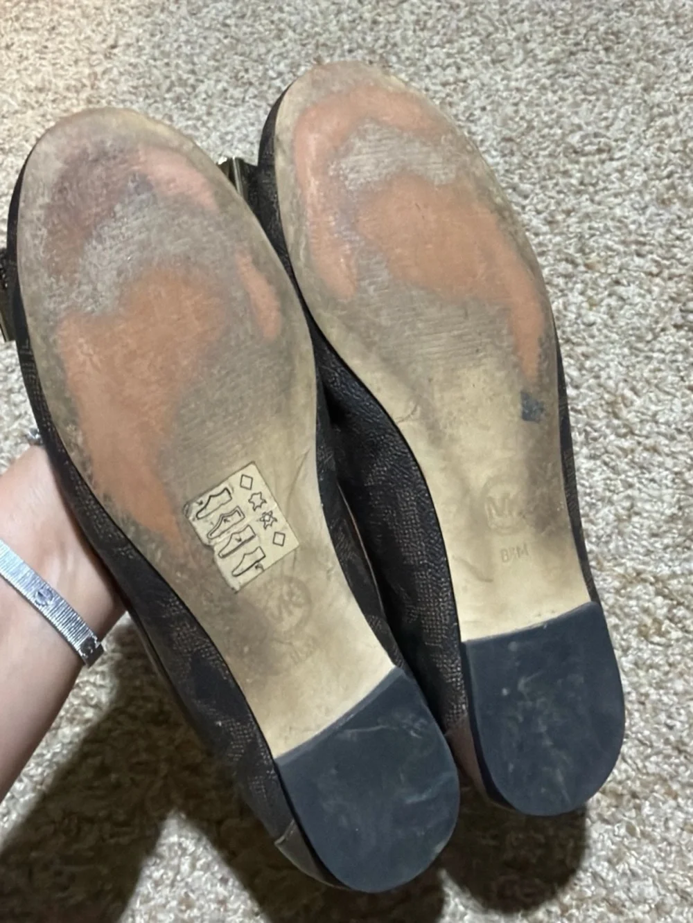 Michael Kors Brown Logo Bow Flats with Gold Accents